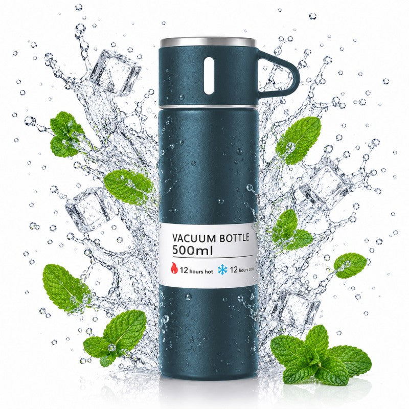 TERMOS turystyczny z kubkiem, szczelny, stal nierdzewna granatowy 500ml BD65GRAN