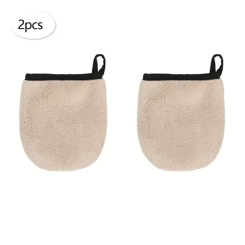 Zestaw 2 rękawic do demakijażu, mycia twarzy na mokro, delikatnego peelingu, beż AK25