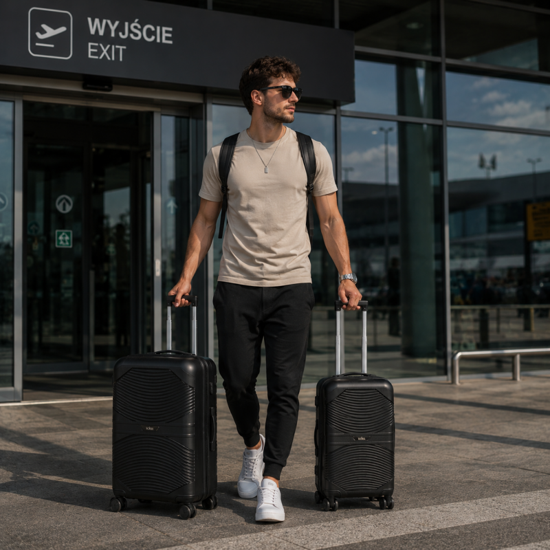 Zestaw 3w1 walizek podróżnych na kółkach, lekkie a wytrzymałe, walizka na szyfr, premium czarne WP12CZ