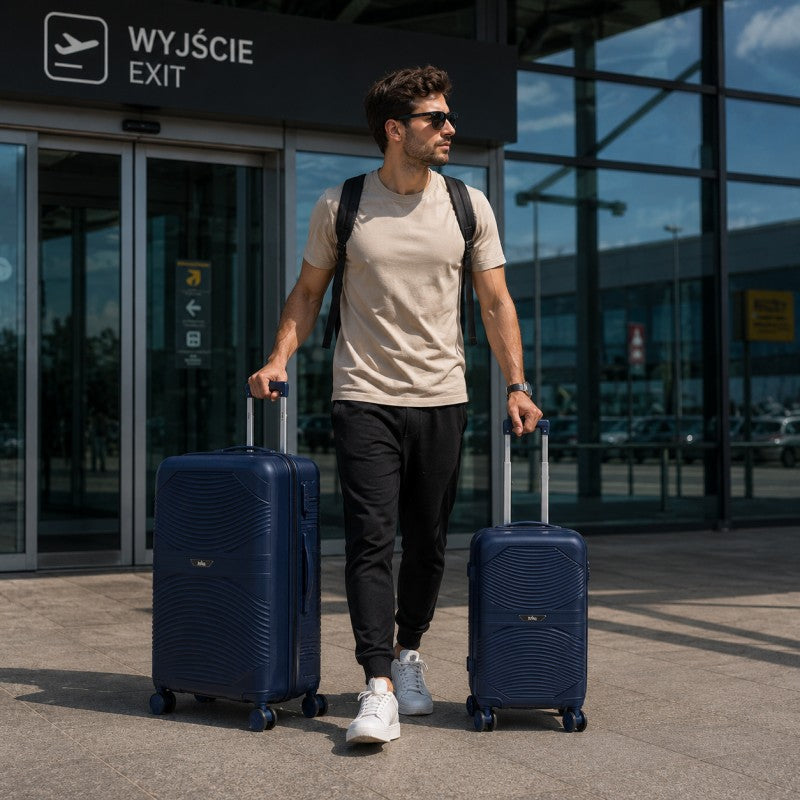 Zestaw 3w1 walizek podróżnych na kółkach, lekkie a wytrzymałe, walizka na szyfr, premium granat WP12G
