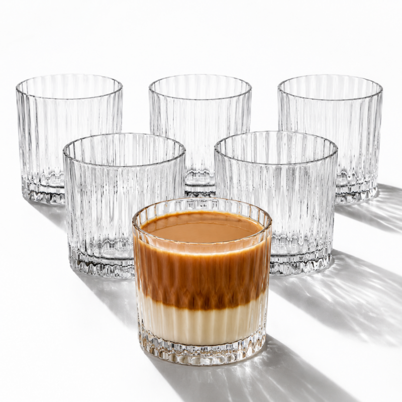Zestaw 6 szt szklanek ryflowanych do kawy, whisky, grube szkło 300ml SZK225ZESTAW6