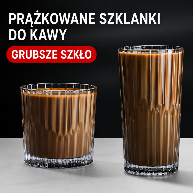Zestaw 6 szt szklanek ryflowanych do kawy, whisky, grube szkło 300ml SZK225ZESTAW6