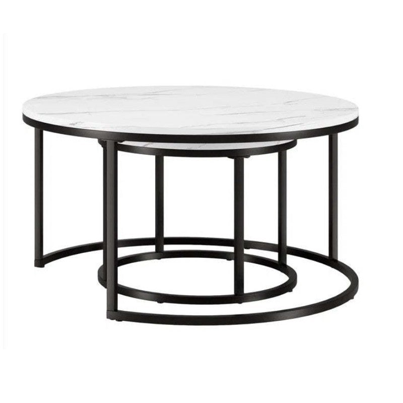 Zestaw okrągłych stolików kawowych 2w1 biały marmur 60 i 80 cm STL14