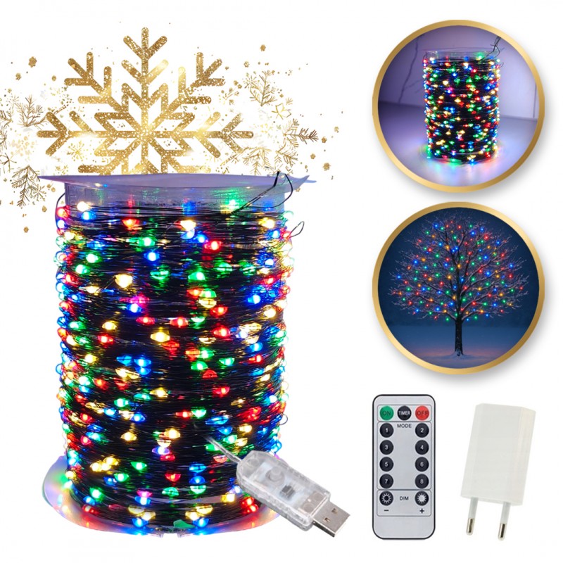 Zewnętrzne/ wewnętrzne lampki choinkowe drucik 1000LED 100m, multikolor LAMP35MULTI